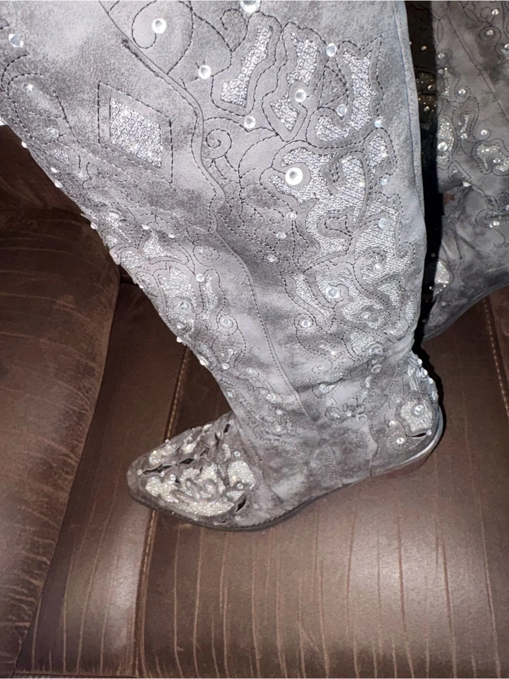 Embellished rhinestone sparkles Dark Grey Wide Calf Women's Tall Western Boot